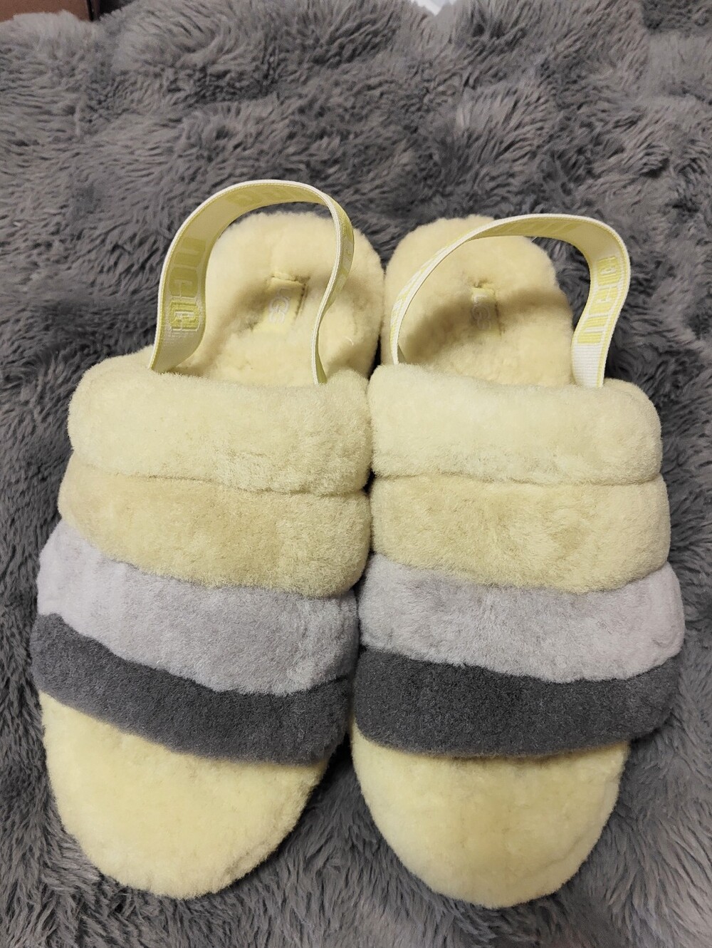 UGG Layered Shearling "Yeah" Slides/ Slippers in Yellow and Gray Size 10 Women